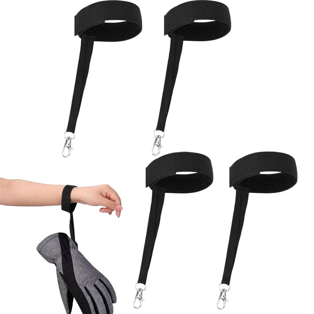 YFTRFR 4 Pcs Ski Glove Elastic Wrist Straps Anti-Slip and Anti-Lost Sports Wrist Straps Adjustable With Metal Snap Ski Outdoor Sports Equipment for Skiing Snowboarding Mountaineering Glove Accessories