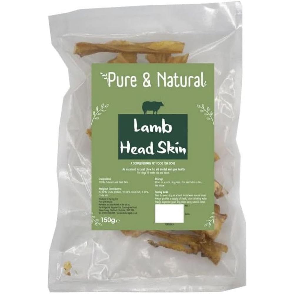Pure & Natural Dog Treats Lamb Head Skin Natural 150gm