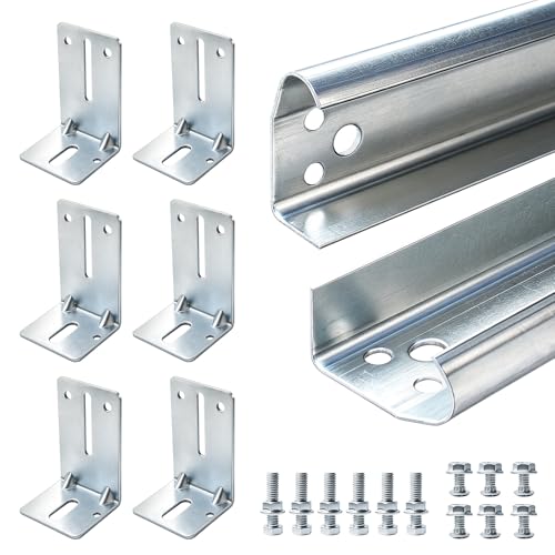 LAJIAOZ Garage Door Vertical Track Replacement with Jamb Bracket J6 6 Pack Galvanized Steel Garage Door Hardware Rails Kit for 2 Light Commercial Side Track Rollers and 8 Ft Tall