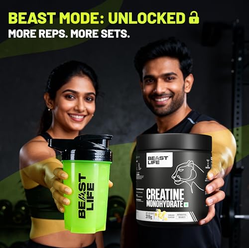Image of BeastLife Micronised Creatine Monohydrate with Free Shaker | 319 g | 86 Servings | Shikanji | NABL Lab Tested | Rapid Absorption for Muscle Strength & Athletic Performance | Super Micronised Creatine Powder