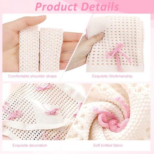 Image of PALAY Tote Bag for Woman Girls Bow Crochet Shoulder Bag Coquette Cute Knitted Women Handbags