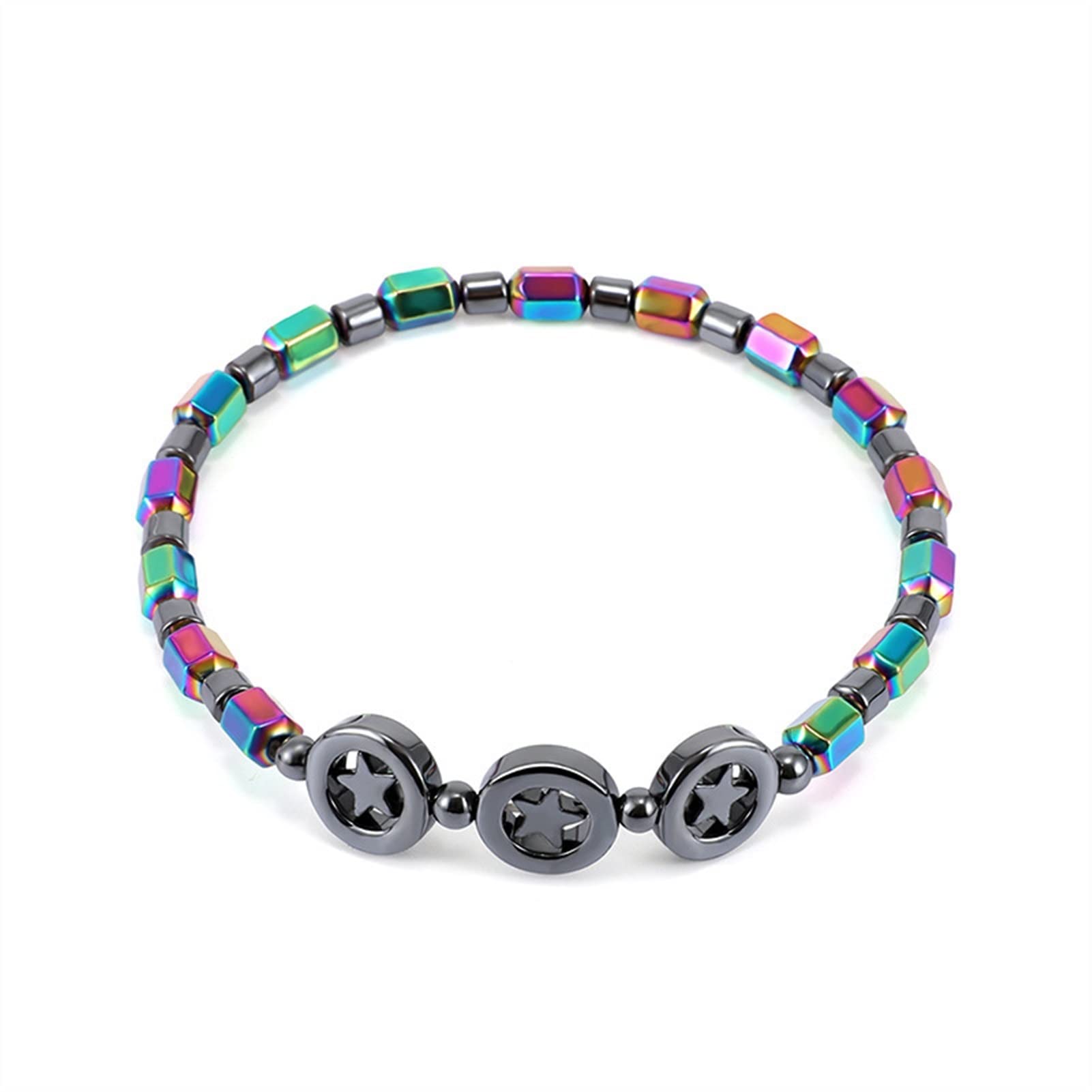 Fußkettchen Kreative manuelle Fußkettchen Kreis Stern magnetische Schwarze Stein galvanisierte Farbe Strand Legierung eingelegte Damen Fußkettchen Frauen Fußkettchen