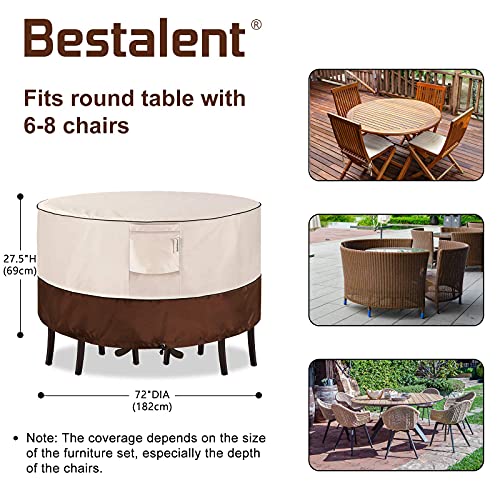 Bestalent Patio Furniture Covers Waterproof Outdoor Table Chair Set Covers Round Cover for Outdoor Furniture Set 72" DIAx27.5 H,Brown - Thumbnail 2
