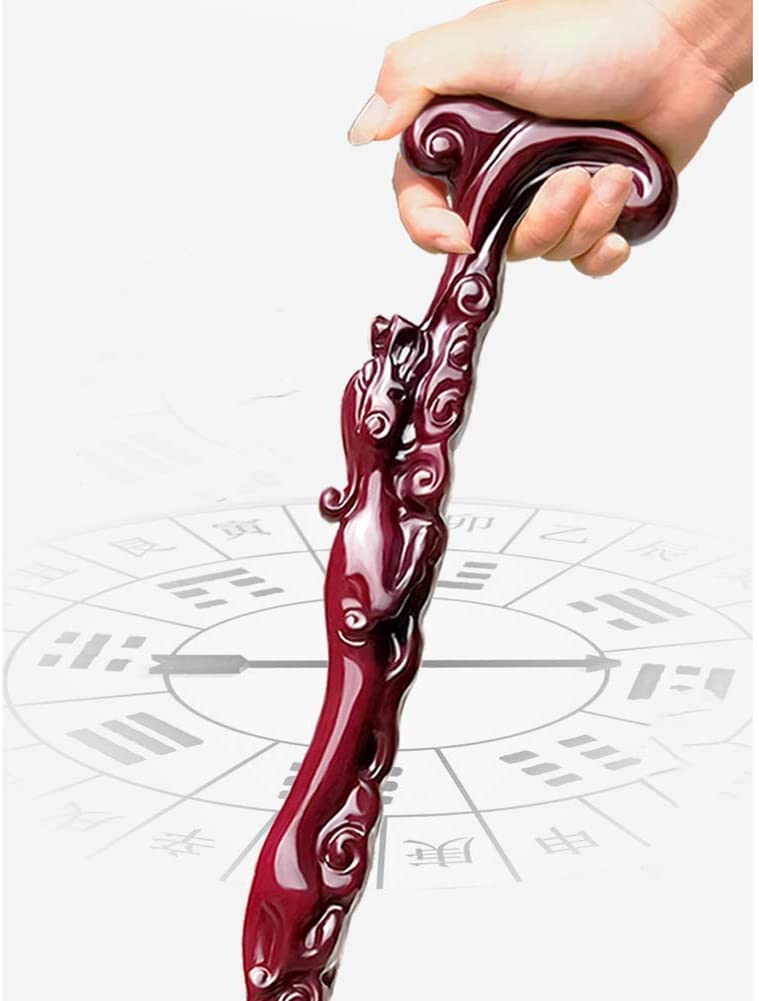 Bastón de madera maciza para caminar, bastón para anciano, bastón de madera maciza con cabeza de dragón, bastones de madera de estilo tradicional tallados a mano con punta de goma, 94 cm, duraderos