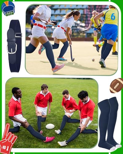 Jeyiour High Football Socks and Belt Set Sport over the Knee Baseball Softball Soccer Socks Extra Long for Women Men Adult4