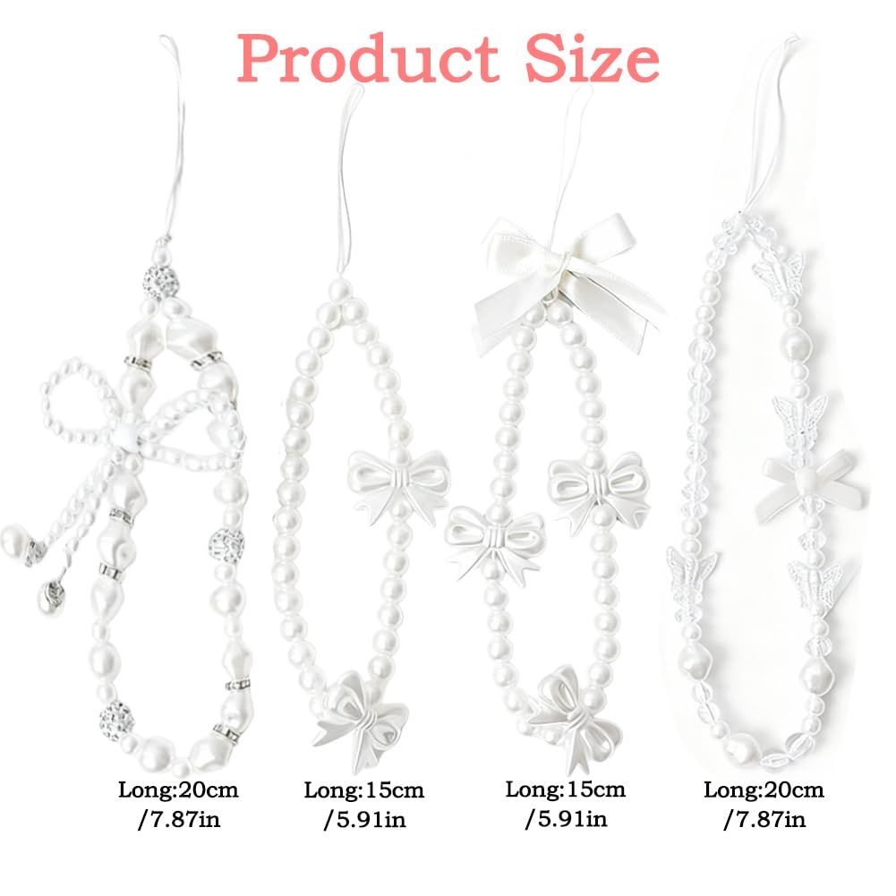 4 Pcs Cute Cell Phone Charms, White Pearl Bracelet Strap Chain Wrist Beads MobilePhone Charm Wrist Strap to Prevent Loss, Phone Case Accessories for Keychain Camera Decor — view 7