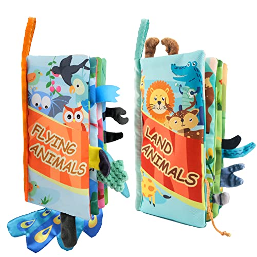 Fandina Juguetes para Bebés 0 3 6 12 Meses, 2pcs Libros para Bebés Regalos para Bebés Recien Nacido, Libros de Tela Libros Suaves Libro Sensorial para Bebes Juguetes Niños y Niñas 1 Año