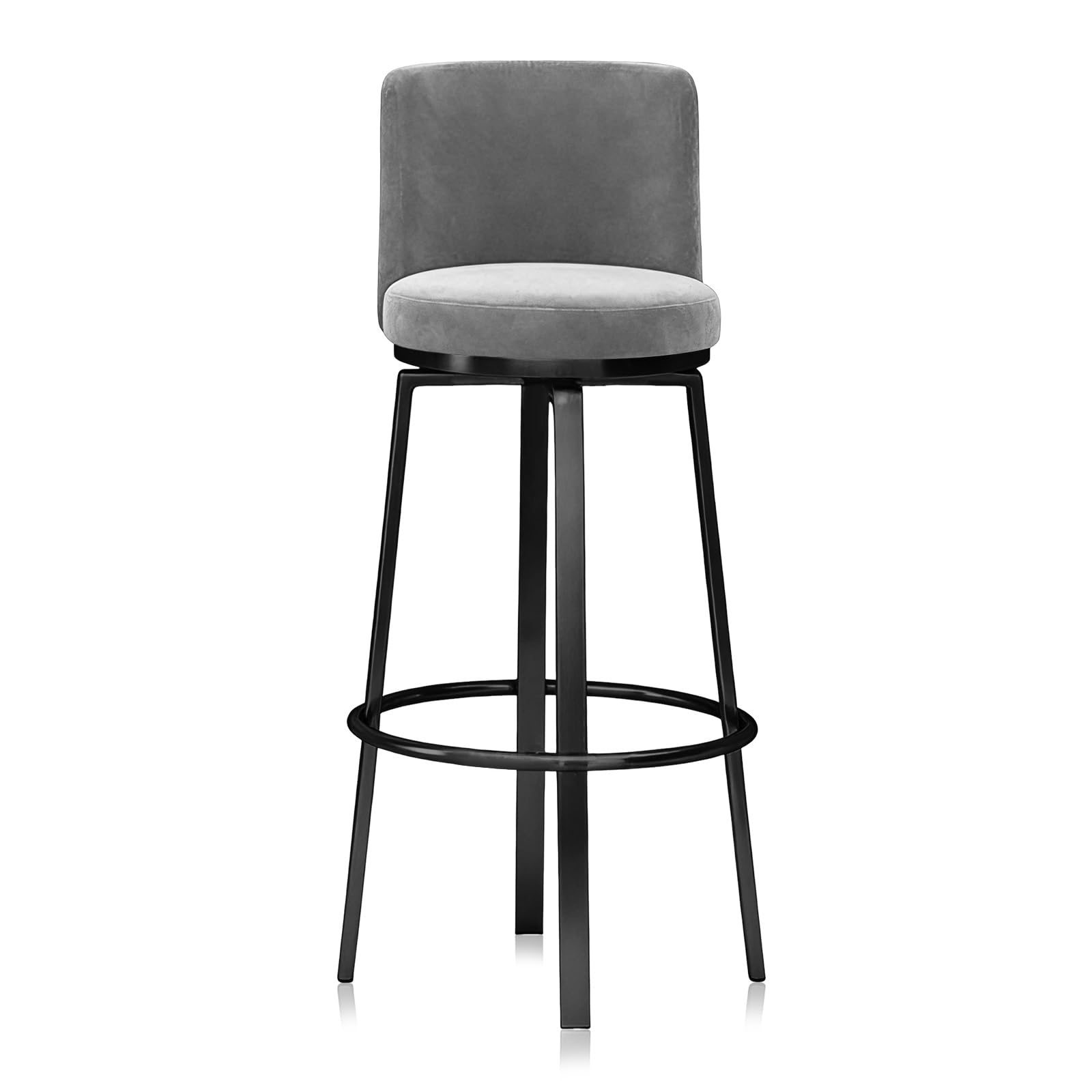 KLZUOPT Luxury Barstool Swivel Counter Height Bar Stools 1 PCS Breakfast Chair Stools Modern Upholstered Stool with Back and Metal Base for Kitchen Island, Dining Room(Grey,75cm(29.5in))