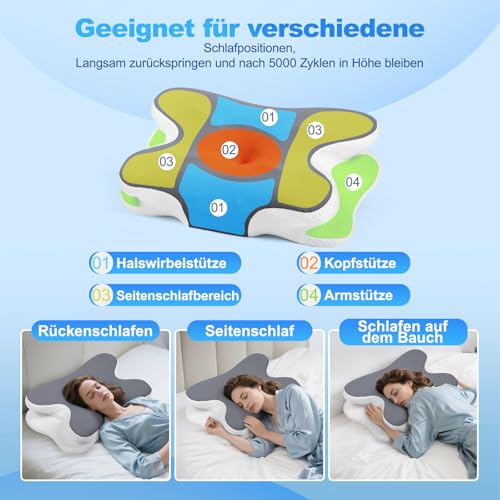 Nackenkissen - Orthopädisches Kopfkissen aus Memory Foam - Ergonomisches Kopfkissen gegen Nackenschmerzen für Seitenschläfer, Rückenschläfer und Bauchschläfer mit Eisseiden Bezug (Dunkelgrau)