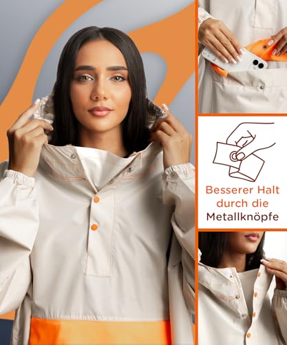 Jubi® Regenponcho Damen Beige – 100% wasserdicht, leicht & atmungsaktiv | Winddichter Damenponcho für Outdoor, Wandern, Camping & Reisen – stylischer Regenschutz für Alltag & Freizeit