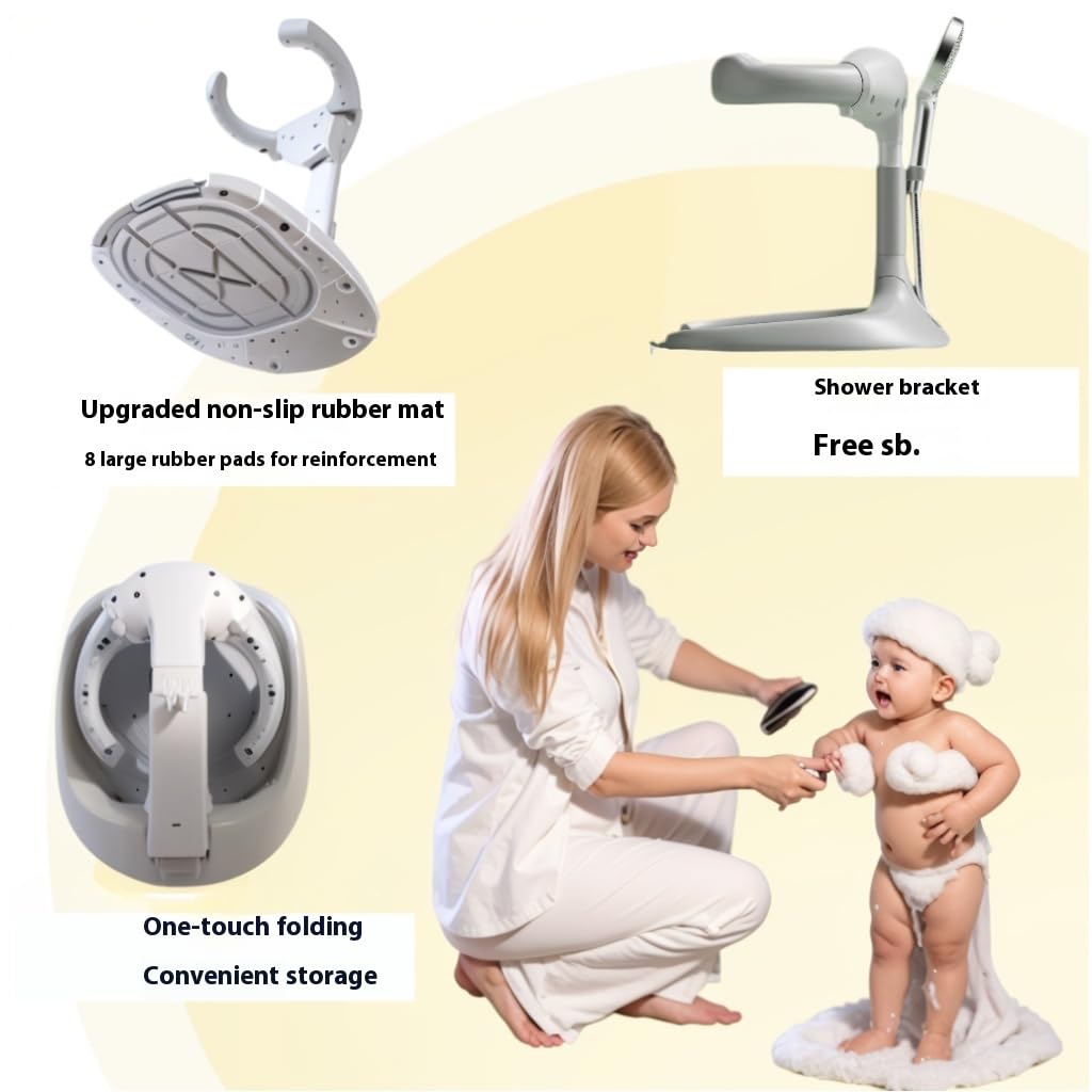 Adjustable Height Baby Bath Stand for Toddlers 8-36M, Foldable Shower Support with Non-Slip Base, Support for Standing Shower，Portable Bathtub Holder