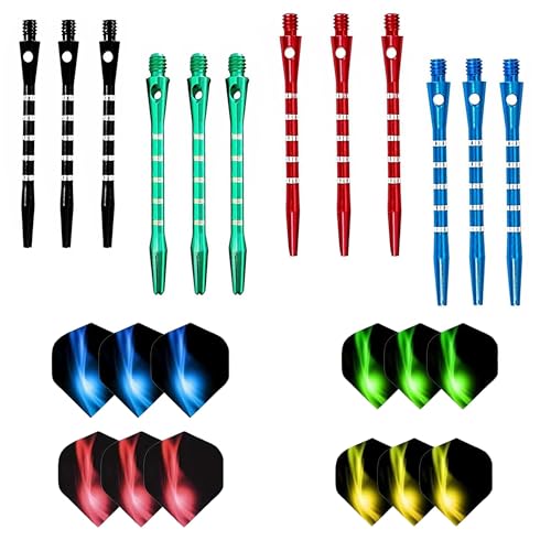 12 Sets Dart Stems Assorted Dart Stems Darts Accessories Kit Dart Stems and Flights Medium Dart Shafts Universal Metal Dart Flights and Stems Thread Throwing Fitting Shatter-Resistant (4 Colors)
