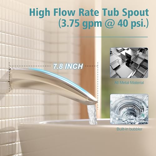 Gabrylly Bathtub Shower System, Shower Faucet Set with Tub Spout, High Pressure 10" Rain Shower head with Handheld Spray, Shower Fixtures with Pressure Balance Shower Valve, Brushed Nickel - Image 3