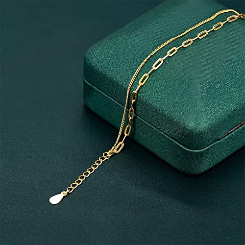 925 Sterling Silver 18K Gold Plated Dainty Paperclip Freshwater Pearls Cuban Chain Link Layered Bracelet Or Ankelt, 7" + 1" Extender, Hypoallergenic Nickel Free3