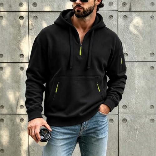 Mens Quarter Zip Hoodie Sleeve Zip Pocket Front Zip Pockets Casual Pullover - image 2