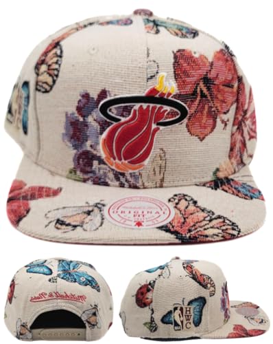 Mitchell & Ness Miami Heat New True Tap HWC Tan Red White Snapback Hat Cap