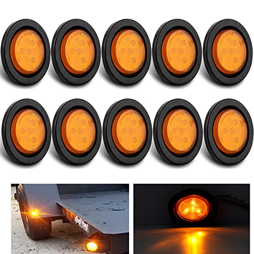 Mcresoar 2" Round Sealed Led Clearance Marker Light 4Led Grommet Mount Rv Accessories, Round 2Inch Led Side Marker Lights Kit Flush Mount With Wire Pigtails 10Pcs (Amber) #TOP16