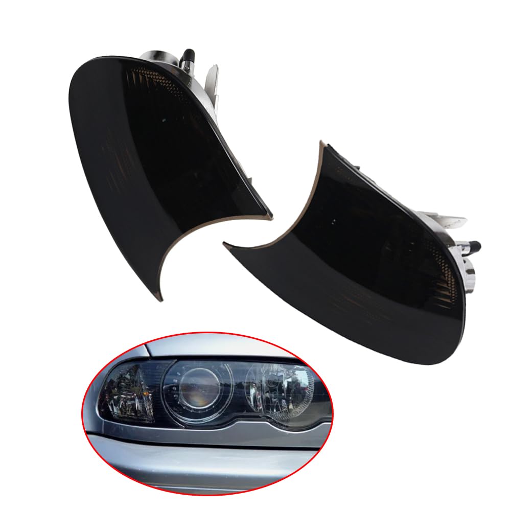 Baceyong 1 paire de couvre-lentilles de feu d'angle (lentille fumée), Compatible avec BMW E46 2 portes 1998-2001, 2 couvercles de lumière d'angle gauche et droite 63126904299 63126904300