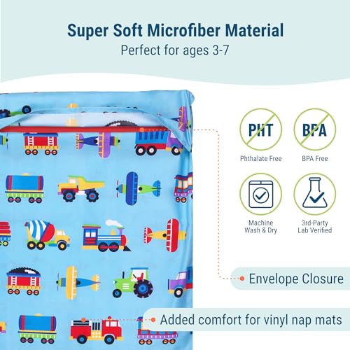 Image of Wildkin Kids Microfiber Nap Mat Cover - Soft, Durable & Fits 1.5 inch Vinyl Sleep Mats (Trains, Planes & Trucks)