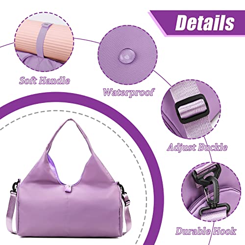 Gym Bag Womens, Yoga Mat Bag Sport Travel Bag with 2pcs Shoes Compartment, Waterproof Sports Gym Bag for Sport Travel Hiking (Purple) - Image 4