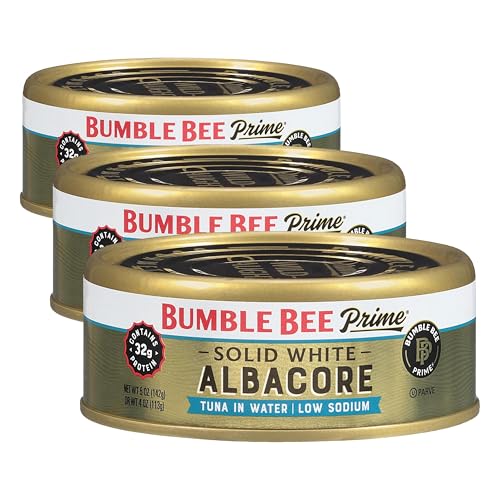 Image of Bumble Bee Prime Low Sodium Solid White Albacore Tuna in Water, 5 oz Can - Premium Wild Caught Tuna - 32g Protein per Serving - Non-GMO Project Verified, Gluten Free, Kosher (Pack of 3)