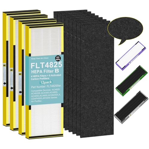 2+8 Pack FLT4825 HEPA Filter B Replacement for Germ Guardian Air Purifier, Compatible with AC4825 AC4300 AC4850 AC4880 AC4900 CDAP4500 AP2200,2 HEPA + 8 Carbon Pre-Filters,Easy Install,Odor Reduction