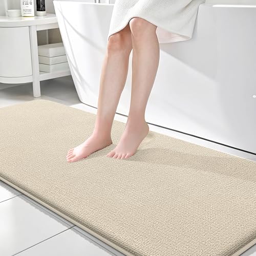 Image of OLANLY Thick Memory Foam Bathroom Runner Rugs 70x24, Extra Soft Absorbent Long Bath Rug, Quick Dry Bath Mats, Non-Slip, Machine Washable Mat for Bathroom, Tub and Shower, Home Decor Accessories, Sand