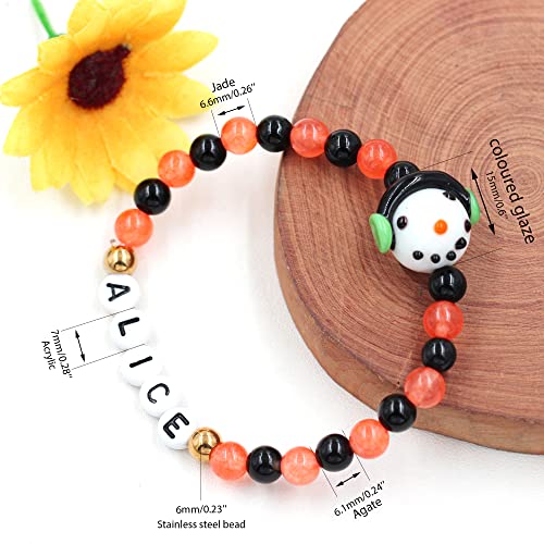 Image of Uloveido Black Orange Jade Charms Halloween Bracelets All Saints' Gift - DIY Customized Name Beaded Bracelet