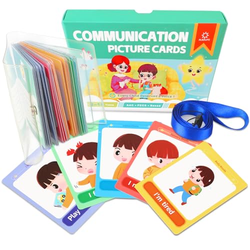 ALSOLIFE Communication Cards for Nonverbal Kids- 52 Flash Cards with Water Proof Album and Lanyard for Special Needs, Autism | PECS, AAC, ABA Therapy Materials, Speech Delay Learning Materials
