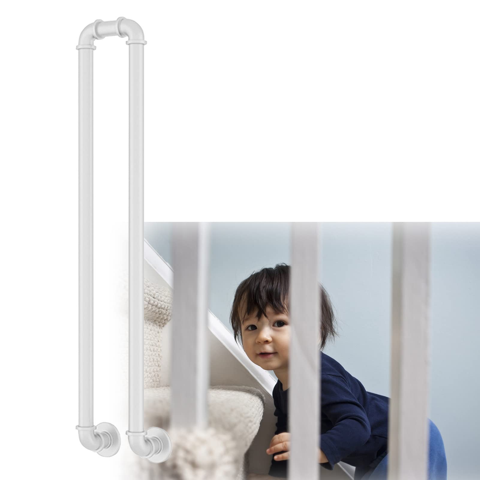 Side Mount Staircase Handrails for Indoor Stairs - Balusters, U-Shaped Retro Metal Balcony Railing, Garden/loft/Corridor/Villa/Hotel Non-Slip Safety Hand Rail ( Color : White , Size : 45cm(17.7") )