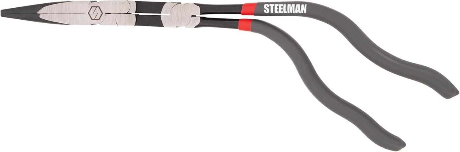 Steelman 13-inch Double-Jointed Long Nose Pliers for Tight Spots, Pistol Grip, Ideal for Auto Mechanics, Plumbers, and More