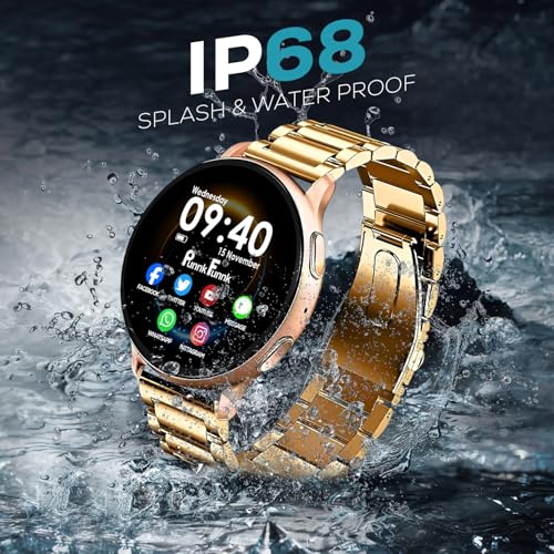 Image of PunnkFunnk EVO Vista Smartwatch, 1.3 inch HD Display Bluetooth Calling Metal Smartwatch, Fitness & Sleep Tracker, 100+ Sports Modes, IP67 Waterproof Compatible with Android & iOS(Gold)