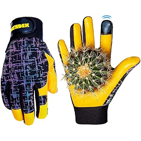 FEISHDEK Gardening Gloves for Women and Men, Touchscreen Sheepskin Leather Garden Work Gloves for Flexible Breathable Yard Working (Large, Black) Cover