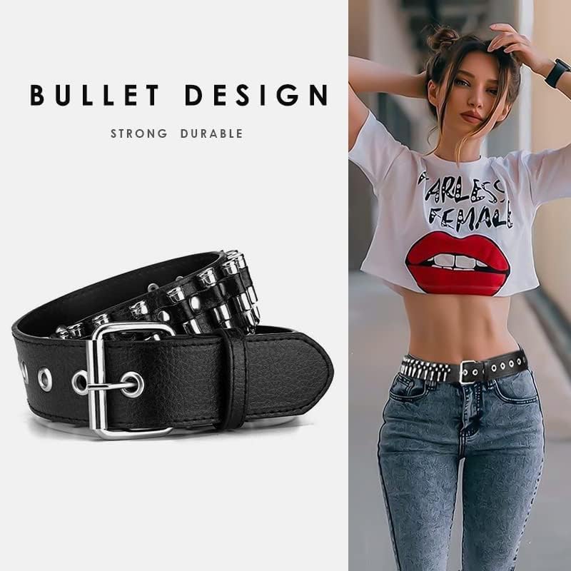 Image of Studded Belt, Metal Punk Rock Rivet Belt with Bright Pyramid Studded for Women Men