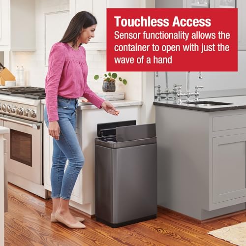 Image of Rubbermaid Elite Stainless Steel Slim Sensor Trash Can 12-Gallon Batteries Included Charcoal Wastebasket for Home /Kitchen /Hotel /Lobby /Office 11.8G