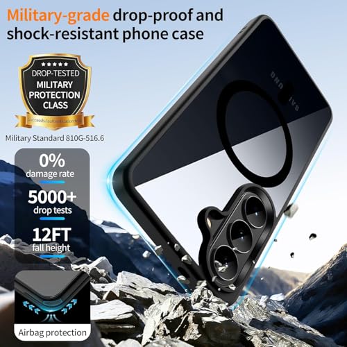 Image of DIZORO Compatible with Samsung S26 Plus 5g Case,Compatible with MagSafe, Non Yellow Military-Grade Drop Protection & Hard PC Back Cover Slim Transparent Anti-Scratch Shockproof Phone Case (Black)