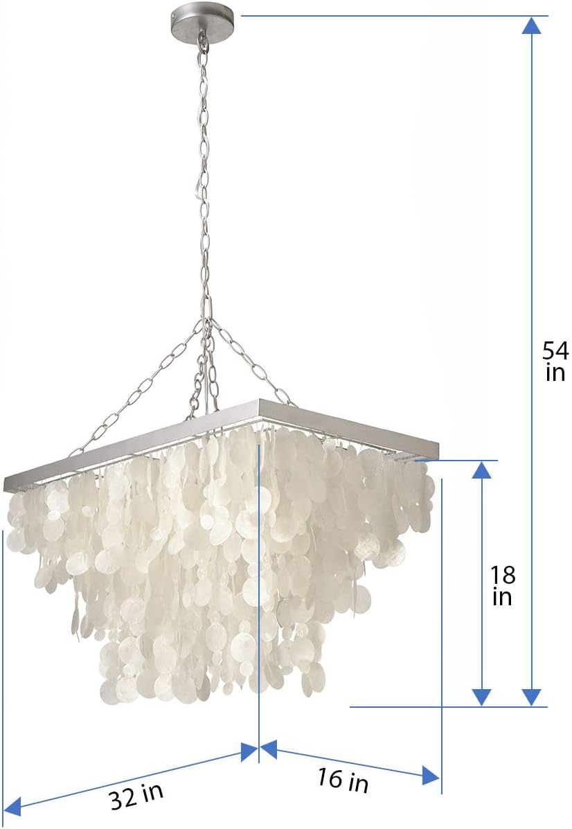 KOUBOO Rectangular Rain Drop Capiz Pendant Lamp, Rectangle Chandelier, Rain Drop Pendant Lamp, Seashell Ceiling Hanging Light, Hanging Light for Kitchen, Dining Room, 32" x 16" x 18", Natural White