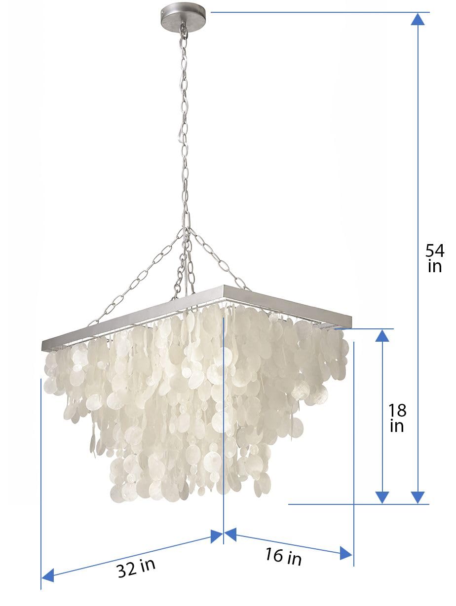 KOUBOO Rectangular Capiz Shell Pendant Lamp - Rain Drop Design, Natural White, 32" Long - View #3