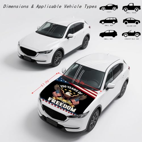 Image of American Car Hood Cover - 59x51 American Car Hood Cover Flag Bonnet Banner with 2 Adjustable Triangular Fasteners, Universal Fit for Trucks, SUV, Patriotic Car America Flag Decor