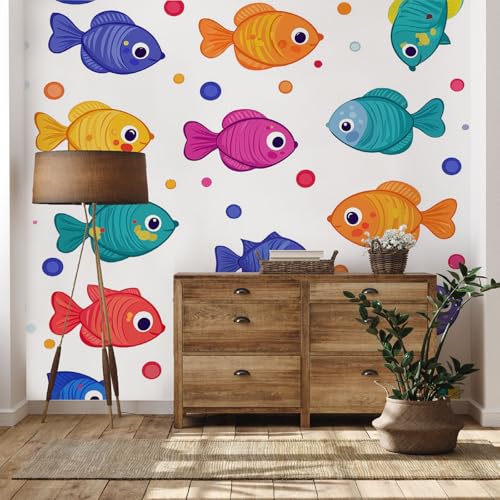 Papier peint dessin animé poisson blanc avec effet panoramique 3D lavable