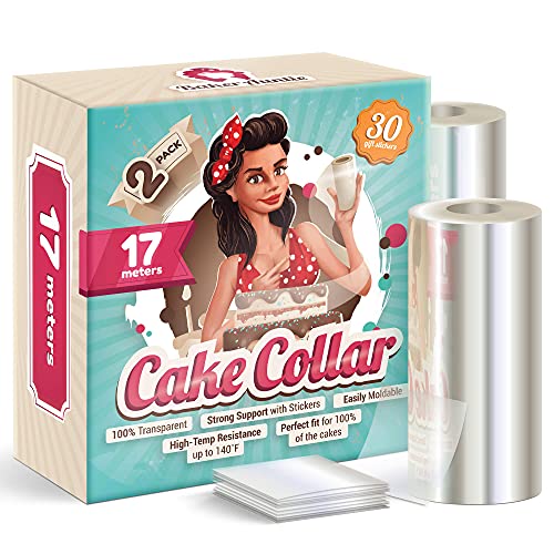 Baker Auntie 2-Pack Cake Collar Rolls - 4" x 670" Acetate Sheets for Baking - 30 Stickers - Clear Acetate Strips for Chocolate Mousse â€“ Transparent Mousse Surrounding Edge Pastry Thick Acetate