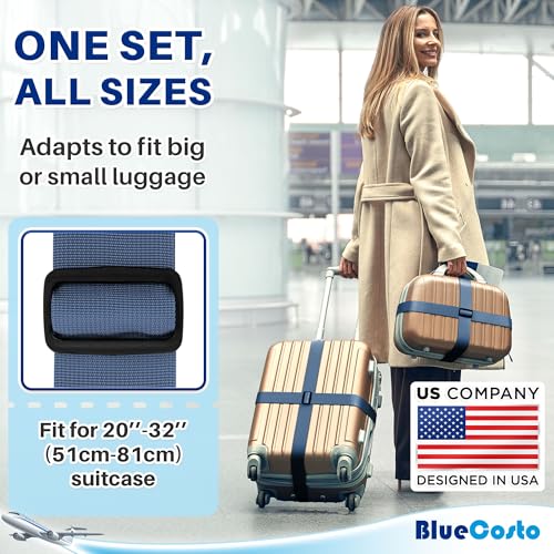 Image of Luggage Straps for Suitcases - TSA Approved - Navy Blue, 4 PK - Premium Nylon Belts for Suitcase, Briefcase & Travel Bag - Adjustable Strap Length 46 inch - 78 inch