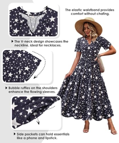 Image of TIYOMI Women Plus Size Dress Boho V Neck Short Sleeve Beach Maxi Dresses Floral /Stripe /Leaves /Lemon XL-5XL