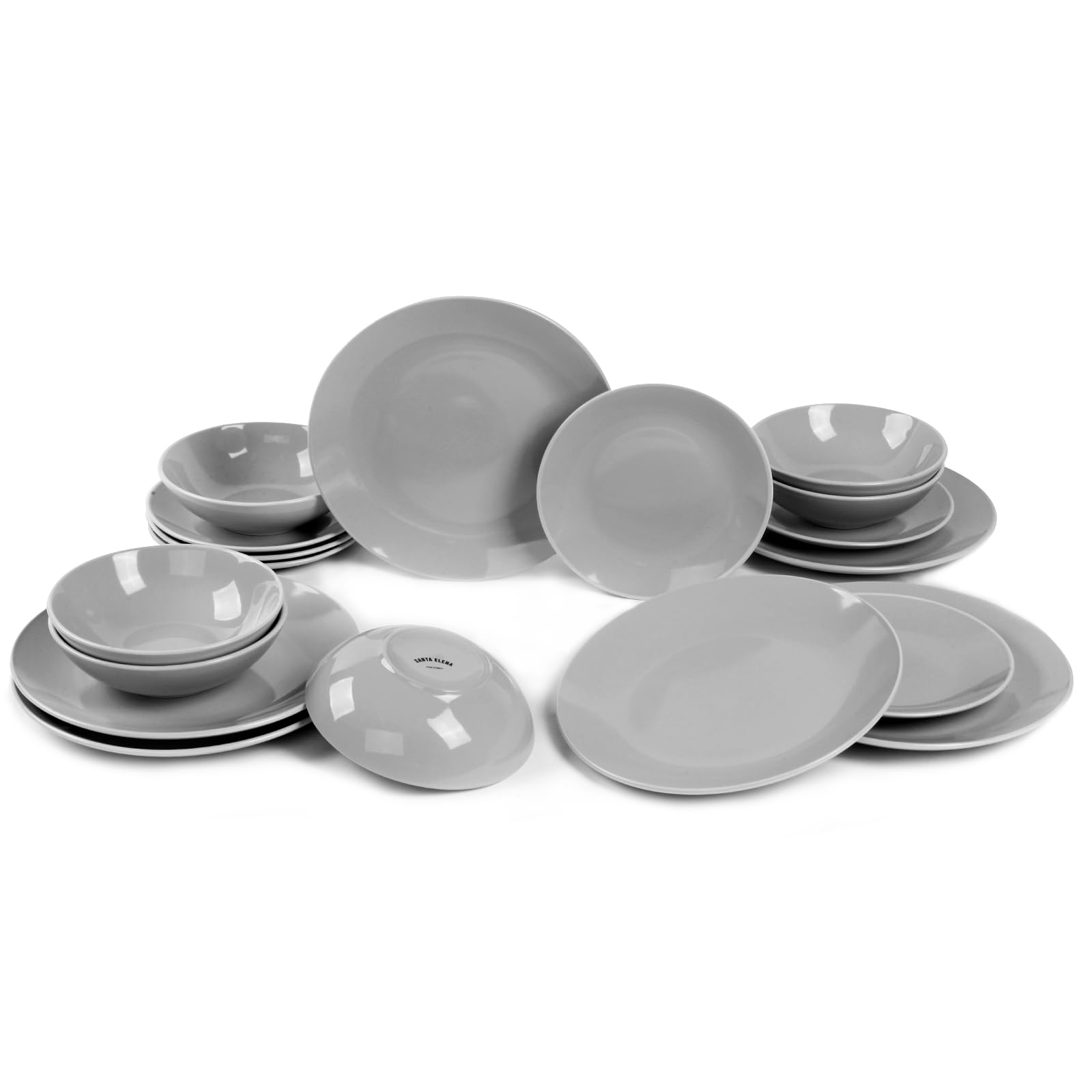 Vajilla Ceramica Santa Elena 18 Piezas Modelo Luna - Color Gris- Servicio para 6 Personas - Apta para Lavavajillas y Microhondas - Resistente Manchas y Arañazos - Diseño Ergonómico - Limpieza Fácil.