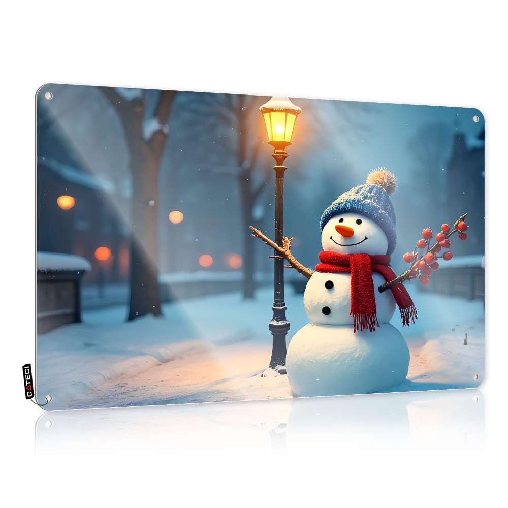 Funny Vintage Signs Scandinavian Door Home Decor - A Cheerful Snowman Stands By A Glowing Street Lamp On A Snowy Evening. Gift For Plumber Rustic Style Artwork For Camper(20X30CM)