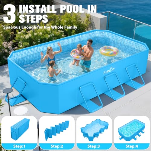 Image of FunBy Large Foldable Pool, Foldable Swimming Pool, Large Foldable Pool for Adults, Non-inflatable Pool,Oversize Thickened Collapsible Pool, Kids pool for Backyard,Mosaic Design 108 inchx68 inchx20 inch-Light Blue
