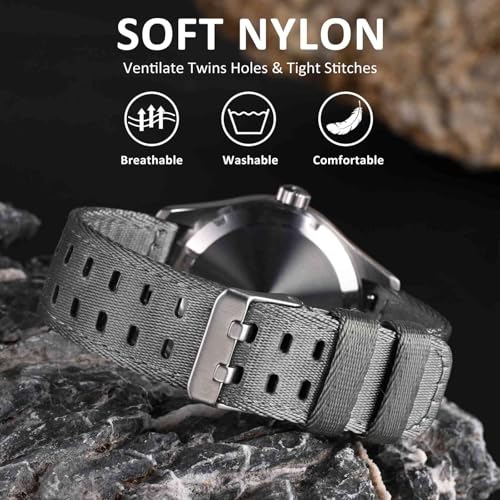 Image of WOCCI Double Holes Nylon Watch Bands, Silky Nylon Straps, Quick Release, Compatible Watch Lug Width 18mm 20mm 22mm