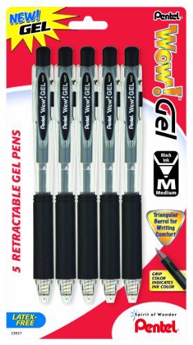 Pentel Wow! Bolígrafo Gel Retráctil 0.7mm Tinta Negra 5 Unidades