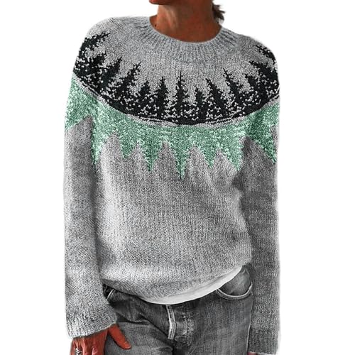 Suéteres de punto para mujer, de moda, talla grande, suéteres de punto con cuello redondo, suéteres cálidos para invierno, para vacaciones, holgados, de manga larga, festivos, verde menta, 5XL