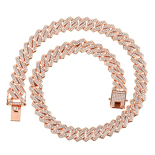 Cuban Link Chain For Men Iced Out Silver Gold Miami Cuban Necklace Bling Diamond Hip Hop Jewelry (Rose Gold, 20)